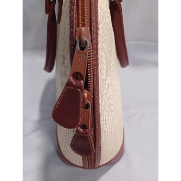 VINTAGE LE SAC STRAW AND LEATHER DOUBLE HANDLE HANDBAG - Picture 7 of 16